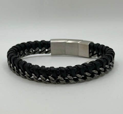 Armband matt ,Leder,Edelstahl