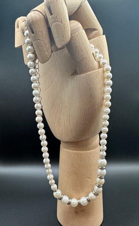 Necklace shell pearl (imitation), white