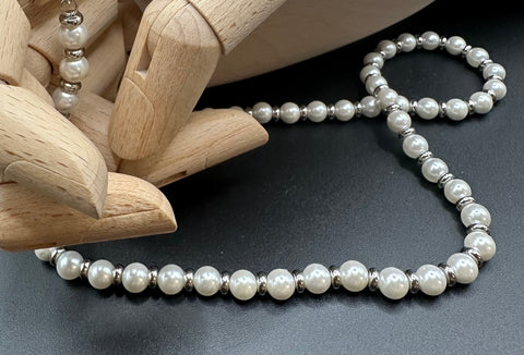 Stainless steel chain, white shell pearl