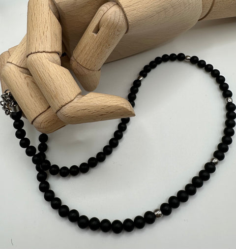 Chain onyx beads black, stainless steel