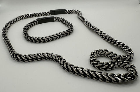Storch Schmuck- Set für Herren - Panzerkette & Armband aus Edelstahl / Vierkant- Design, teilweise schwarz