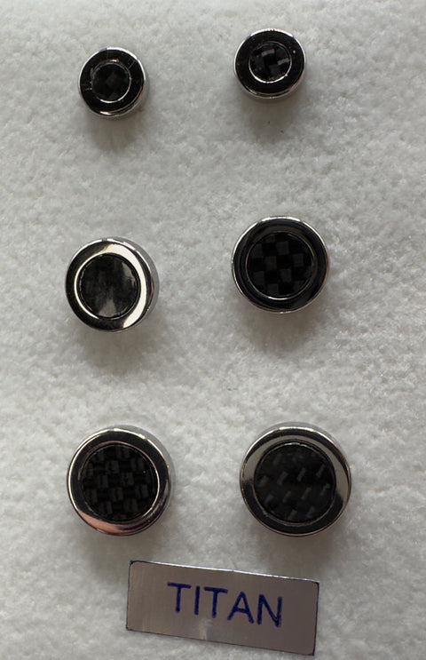 Herren Ohrstecker Set - 3 Grössen / Titan mit schwarzer Carbon-Einlage / 6 mm, 8 mm, 9 mm